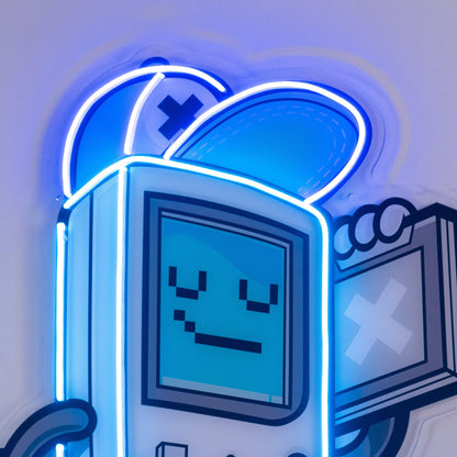 Gameboy Pixel Art Blue-White Uv Printed Led Neon Sign For Retro Gaming Room Decor | Shineneon