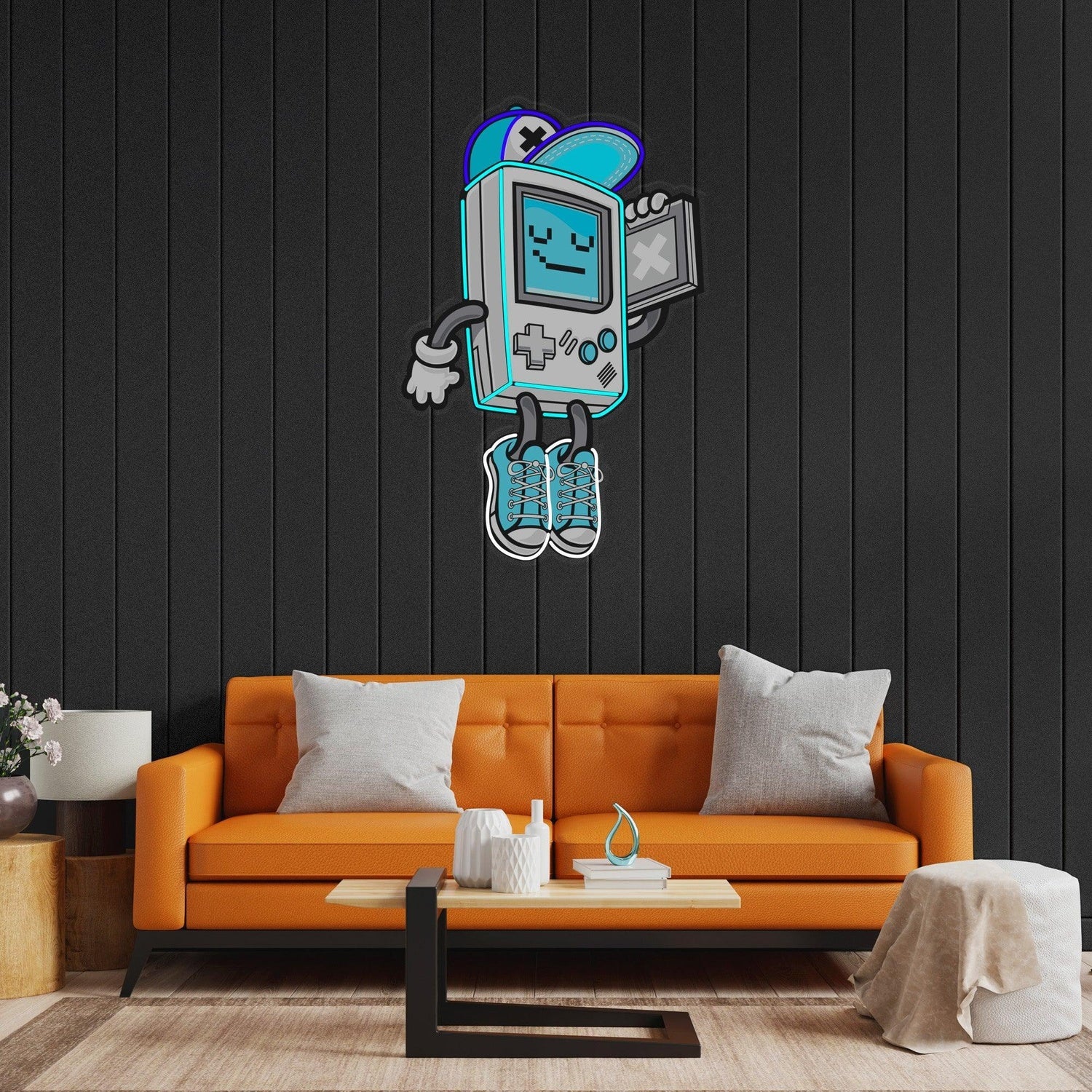 Gameboy Pixel Art Blue-White Uv Printed Led Neon Sign For Retro Gaming Room Decor | Shineneon
