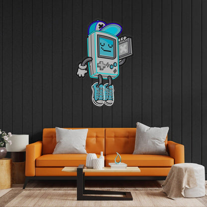 Gameboy Pixel Art Blue-White Uv Printed Led Neon Sign For Retro Gaming Room Decor | Shineneon