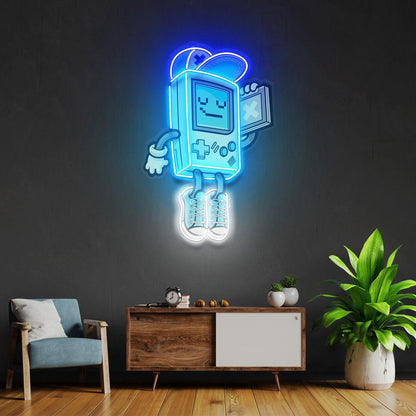 Gameboy Pixel Art Blue-White Uv Printed Led Neon Sign For Retro Gaming Room Decor | Shineneon