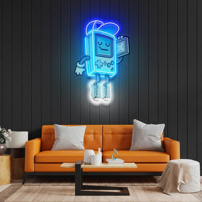 Gameboy Pixel Art Blue-White Uv Printed Led Neon Sign For Retro Gaming Room Decor | Shineneon