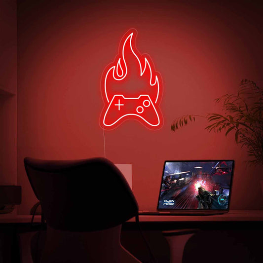 Gamepad On Fire Gamer Decor Led Neon Sign For Game Room