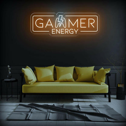 Gamer Energy Lightning Led Neon Sign Warm Orange White Gaming Room Decor | Shineneon