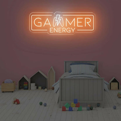Gamer Energy Lightning Led Neon Sign Warm Orange White Gaming Room Decor | Shineneon