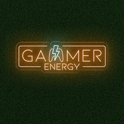 Gamer Energy Lightning Led Neon Sign Warm Orange White Gaming Room Decor | Shineneon
