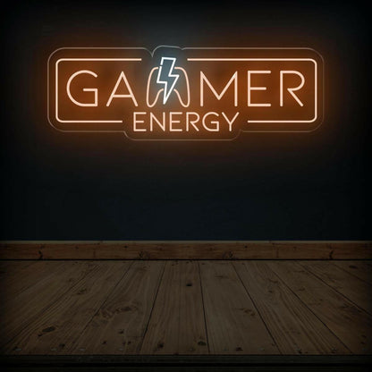 Gamer Energy Lightning Led Neon Sign Warm Orange White Gaming Room Decor | Shineneon