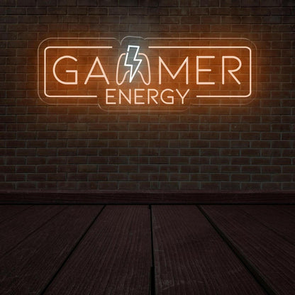 Gamer Energy Lightning Led Neon Sign Warm Orange White Gaming Room Decor | Shineneon
