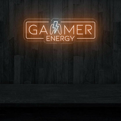Gamer Energy Lightning Led Neon Sign Warm Orange White Gaming Room Decor | Shineneon