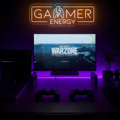 Gamer Energy Lightning Led Neon Sign Warm Orange White Gaming Room Decor | Shineneon