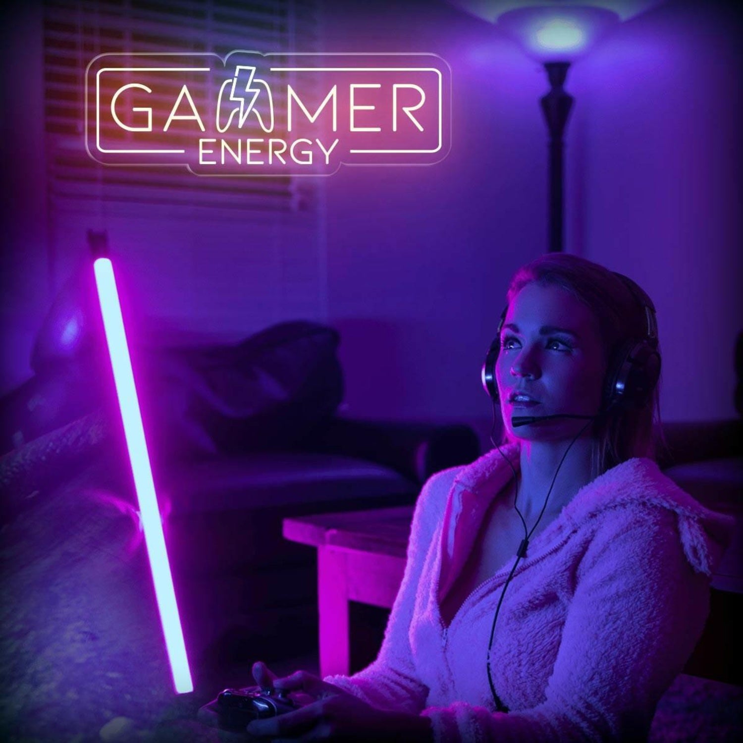 Gamer Energy Lightning Led Neon Sign Warm Orange White Gaming Room Decor | Shineneon