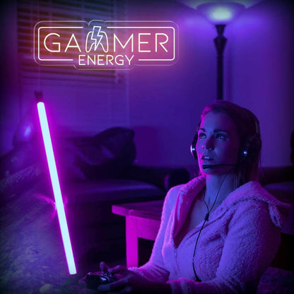 Gamer Energy Lightning Led Neon Sign Warm Orange White Gaming Room Decor | Shineneon