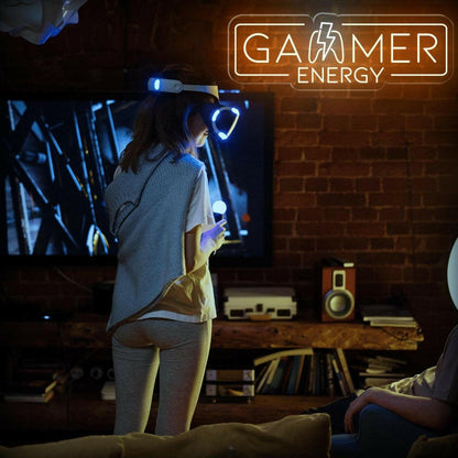 Gamer Energy Lightning Led Neon Sign Warm Orange White Gaming Room Decor | Shineneon