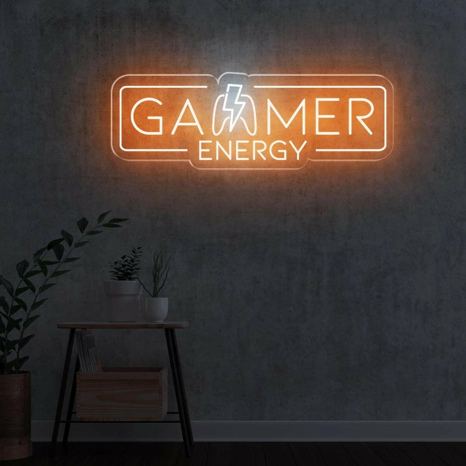 Gamer Energy Lightning Led Neon Sign Warm Orange White Gaming Room Decor | Shineneon
