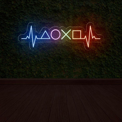 Gamer Heartbeat Multicolor Led Neon Sign With Game Icons For Gaming Room | Shineneon