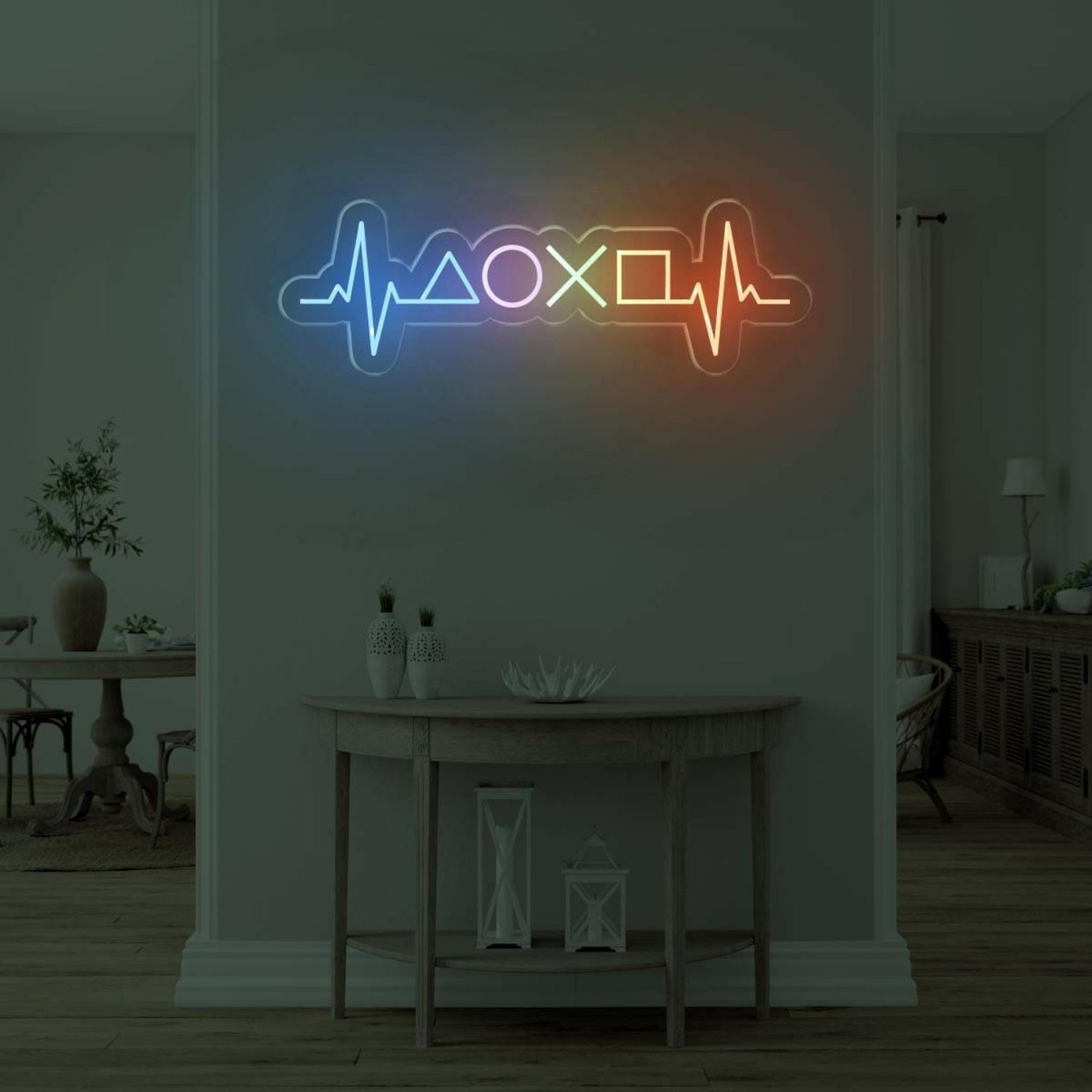 Gamer Heartbeat Multicolor Led Neon Sign With Game Icons For Gaming Room | Shineneon