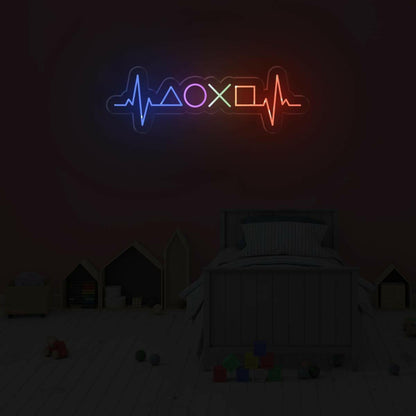Gamer Heartbeat Multicolor Led Neon Sign With Game Icons For Gaming Room | Shineneon