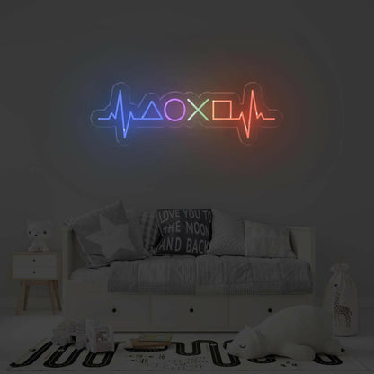 Gamer Heartbeat Multicolor Led Neon Sign With Game Icons For Gaming Room | Shineneon