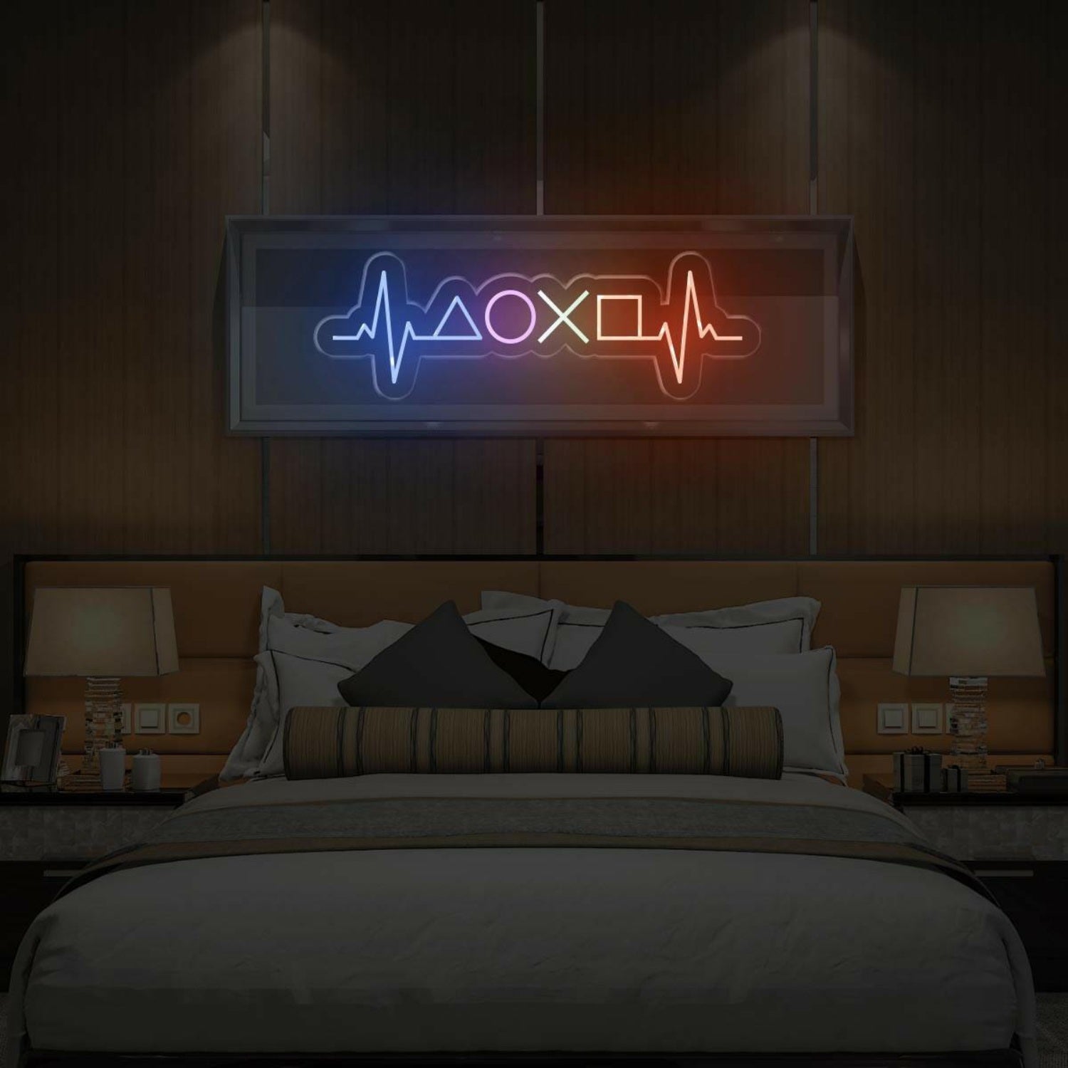 Gamer Heartbeat Multicolor Led Neon Sign With Game Icons For Gaming Room | Shineneon