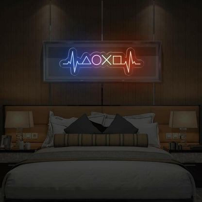 Gamer Heartbeat Multicolor Led Neon Sign With Game Icons For Gaming Room | Shineneon