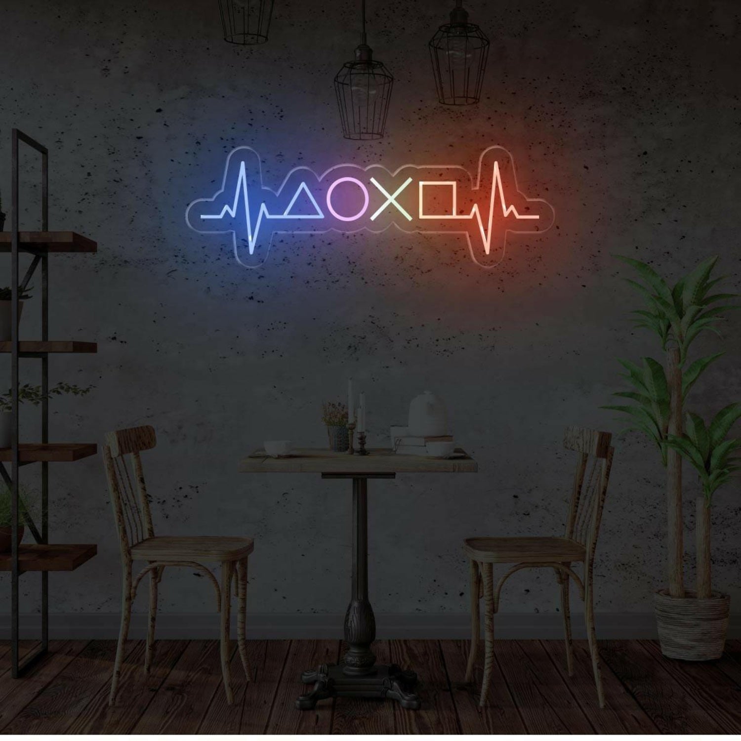 Gamer Heartbeat Multicolor Led Neon Sign With Game Icons For Gaming Room | Shineneon