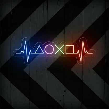 Gamer Heartbeat Multicolor Led Neon Sign With Game Icons For Gaming Room | Shineneon