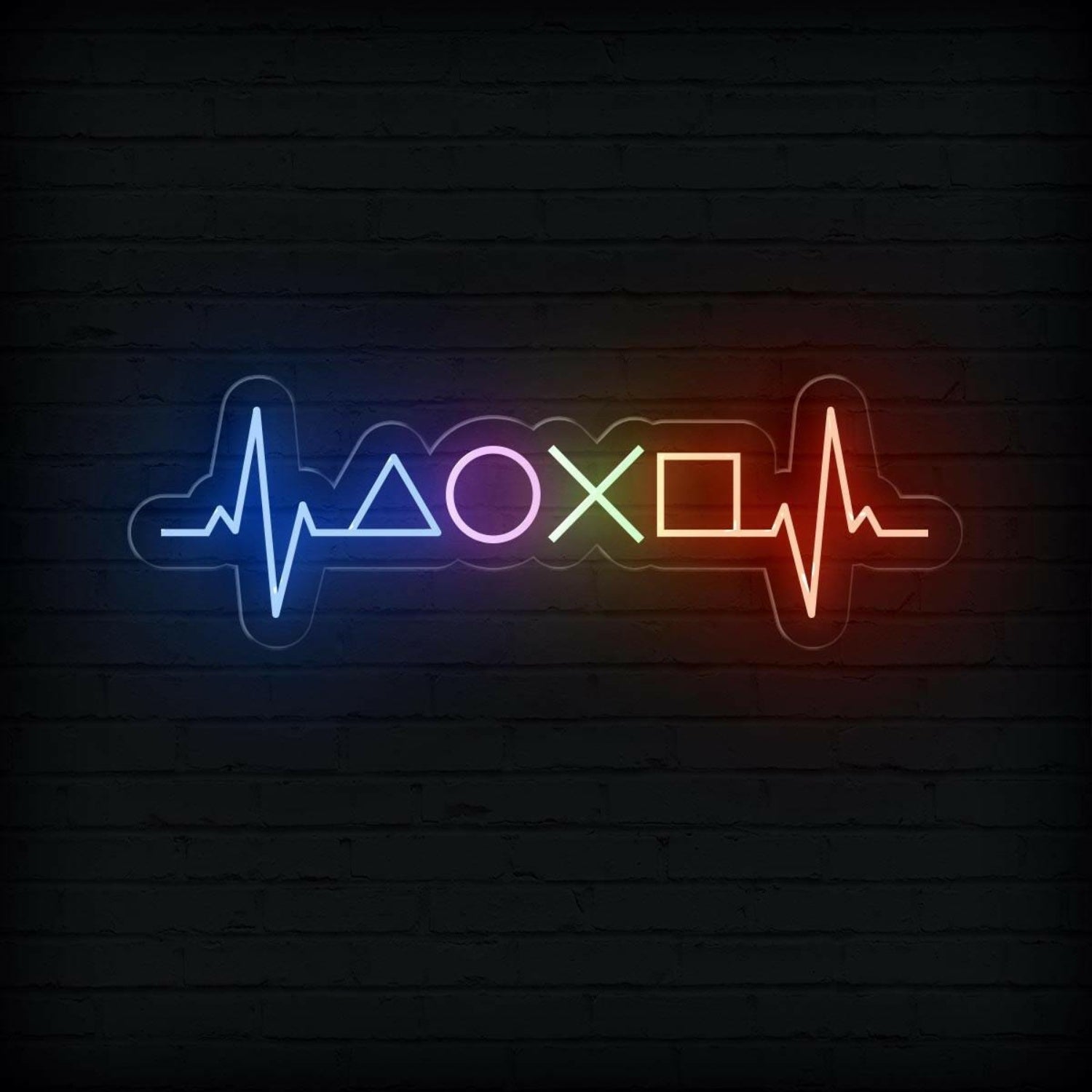Gamer Heartbeat Multicolor Led Neon Sign With Game Icons For Gaming Room | Shineneon