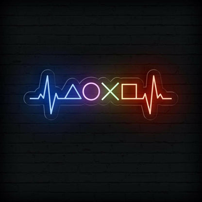 Gamer Heartbeat Multicolor Led Neon Sign With Game Icons For Gaming Room | Shineneon