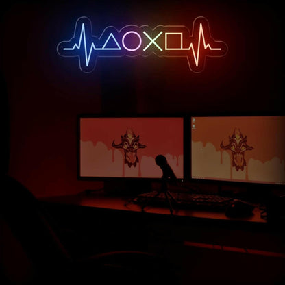 Gamer Heartbeat Multicolor Led Neon Sign With Game Icons For Gaming Room | Shineneon