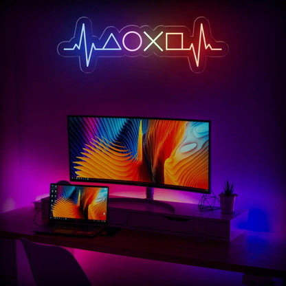 Gamer Heartbeat Multicolor Led Neon Sign With Game Icons For Gaming Room | Shineneon