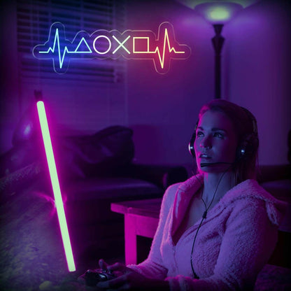 Gamer Heartbeat Multicolor Led Neon Sign With Game Icons For Gaming Room | Shineneon