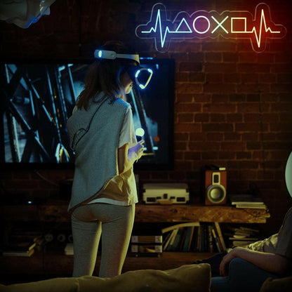Gamer Heartbeat Multicolor Led Neon Sign With Game Icons For Gaming Room | Shineneon