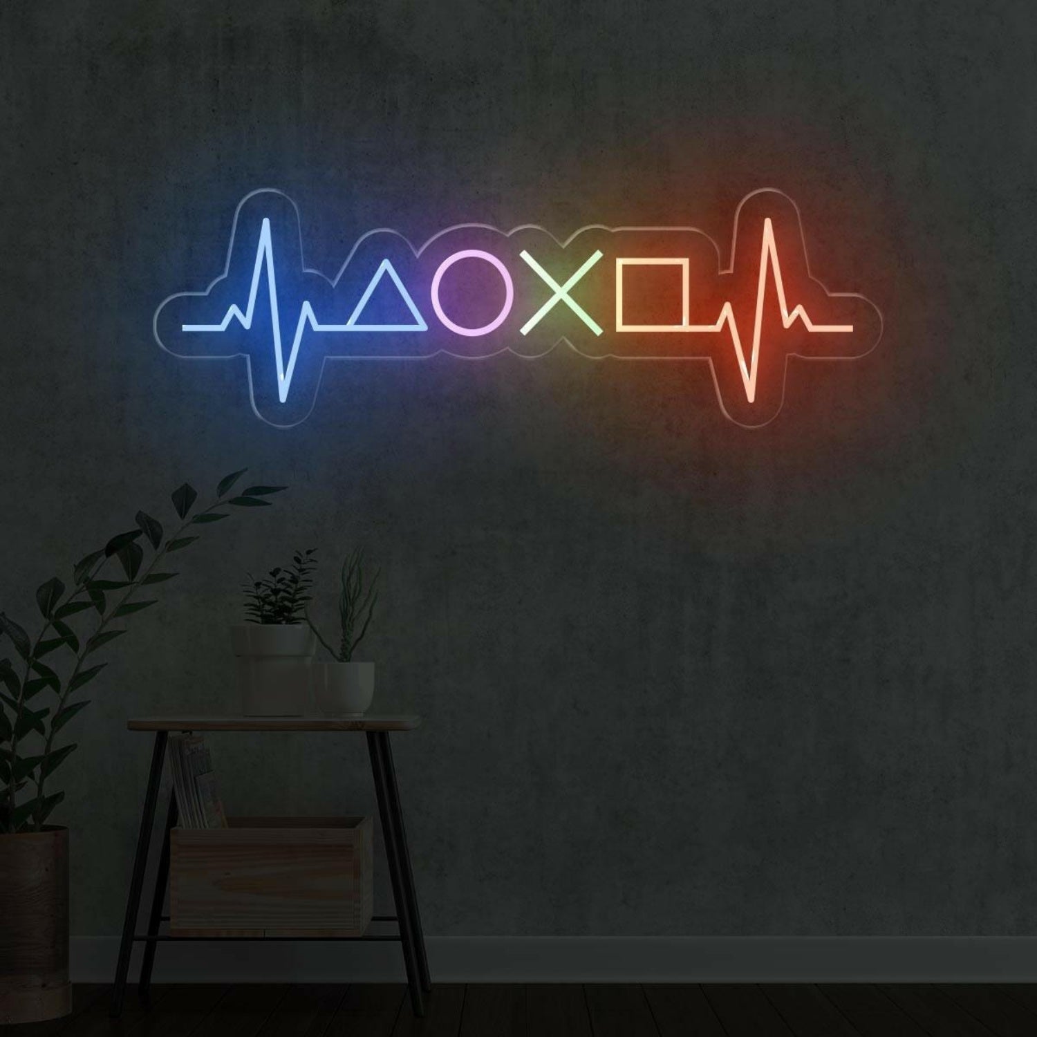 Gamer Heartbeat Multicolor Led Neon Sign With Game Icons For Gaming Room | Shineneon