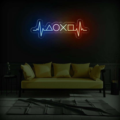 Gamer Heartbeat Multicolor Led Neon Sign With Game Icons For Gaming Room | Shineneon
