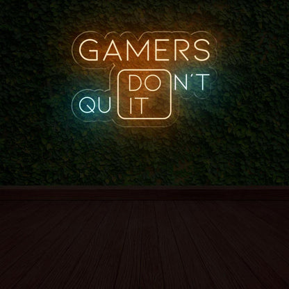 Gamers Dont Quit Split-Text Blue-Yellow Led Neon Sign For Game Room | Shineneon