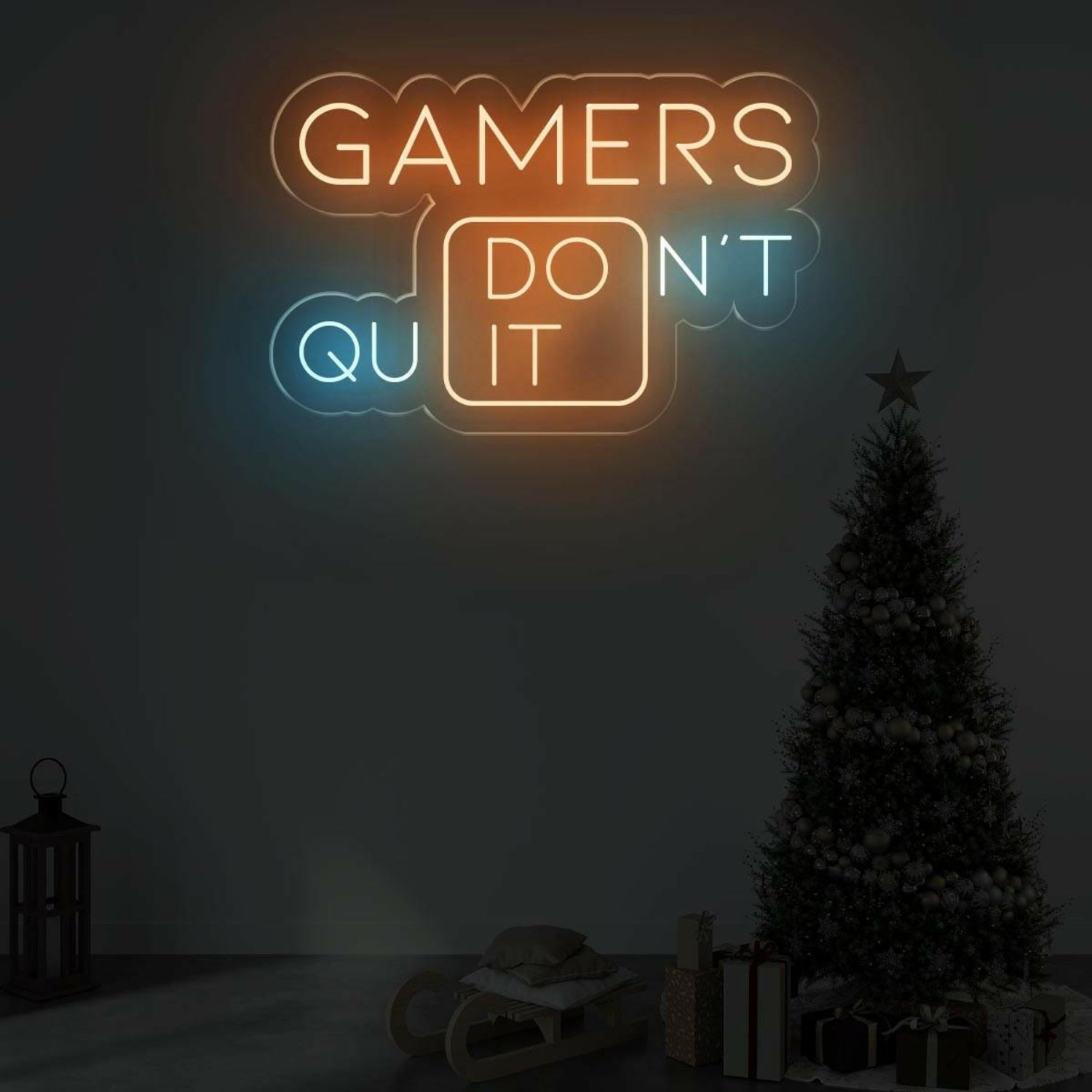 Gamers Dont Quit Split-Text Blue-Yellow Led Neon Sign For Game Room | Shineneon