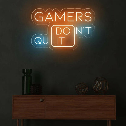 Gamers Dont Quit Split-Text Blue-Yellow Led Neon Sign For Game Room | Shineneon