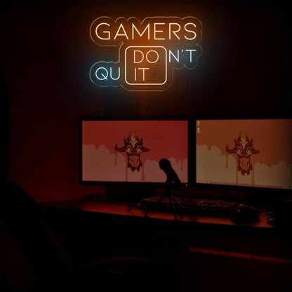 Gamers Dont Quit Split-Text Blue-Yellow Led Neon Sign For Game Room | Shineneon