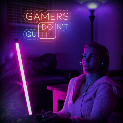 Gamers Dont Quit Split-Text Blue-Yellow Led Neon Sign For Game Room | Shineneon