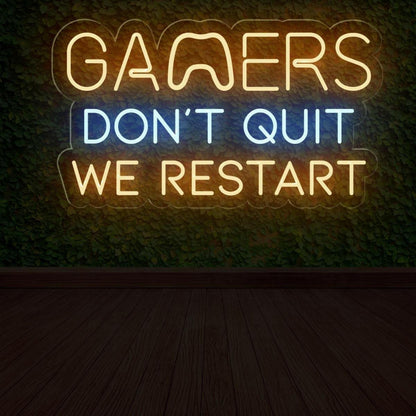Gamers Dont Quit Yellow-Blue Led Neon Sign For Gaming Room | Shineneon