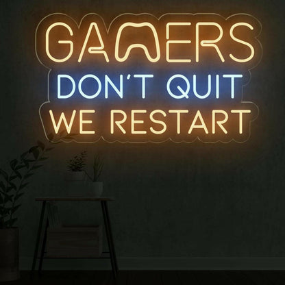 Gamers Dont Quit Yellow-Blue Led Neon Sign For Gaming Room | Shineneon