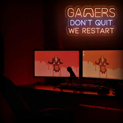 Gamers Dont Quit Yellow-Blue Led Neon Sign For Gaming Room | Shineneon