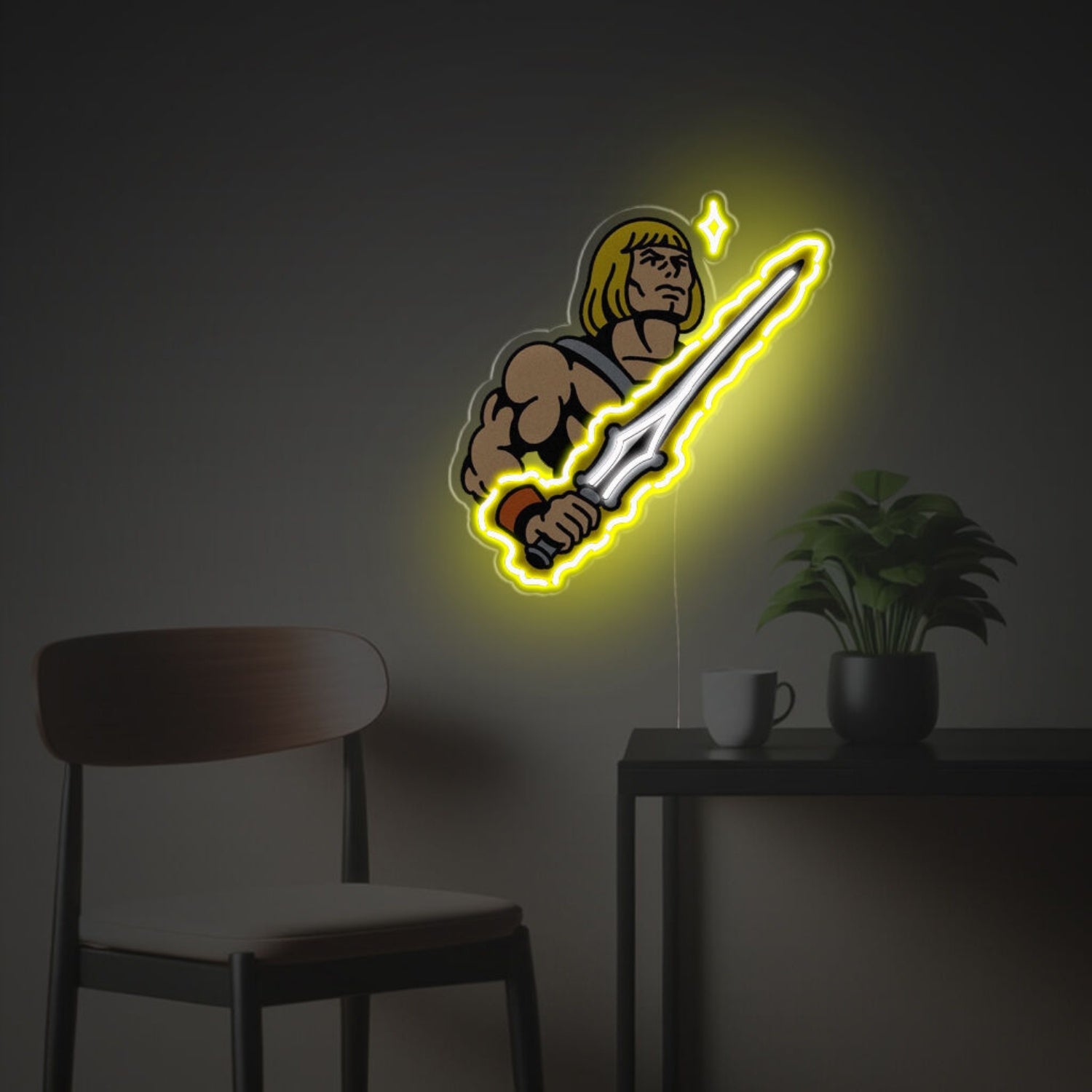 Gaming Room Warrior Holding Yellow Sword Led Neon Acrylic Artwork | Shineneon