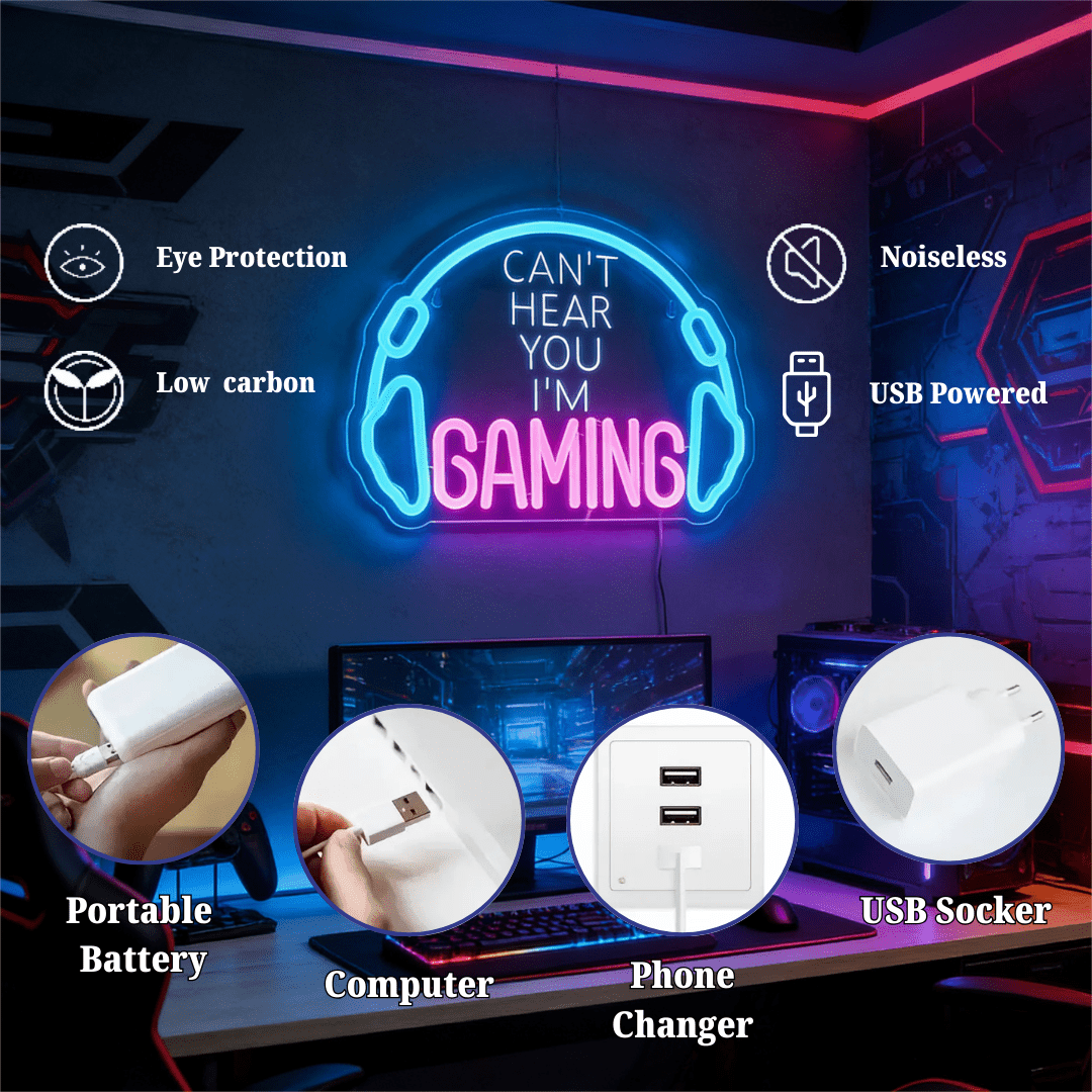 Gaming USB LED Neon Sign for Bar Game Room & Man Cave Wall Decor - Shineneon