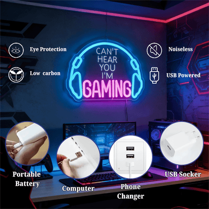 Gaming USB LED Neon Sign for Bar Game Room & Man Cave Wall Decor - Shineneon
