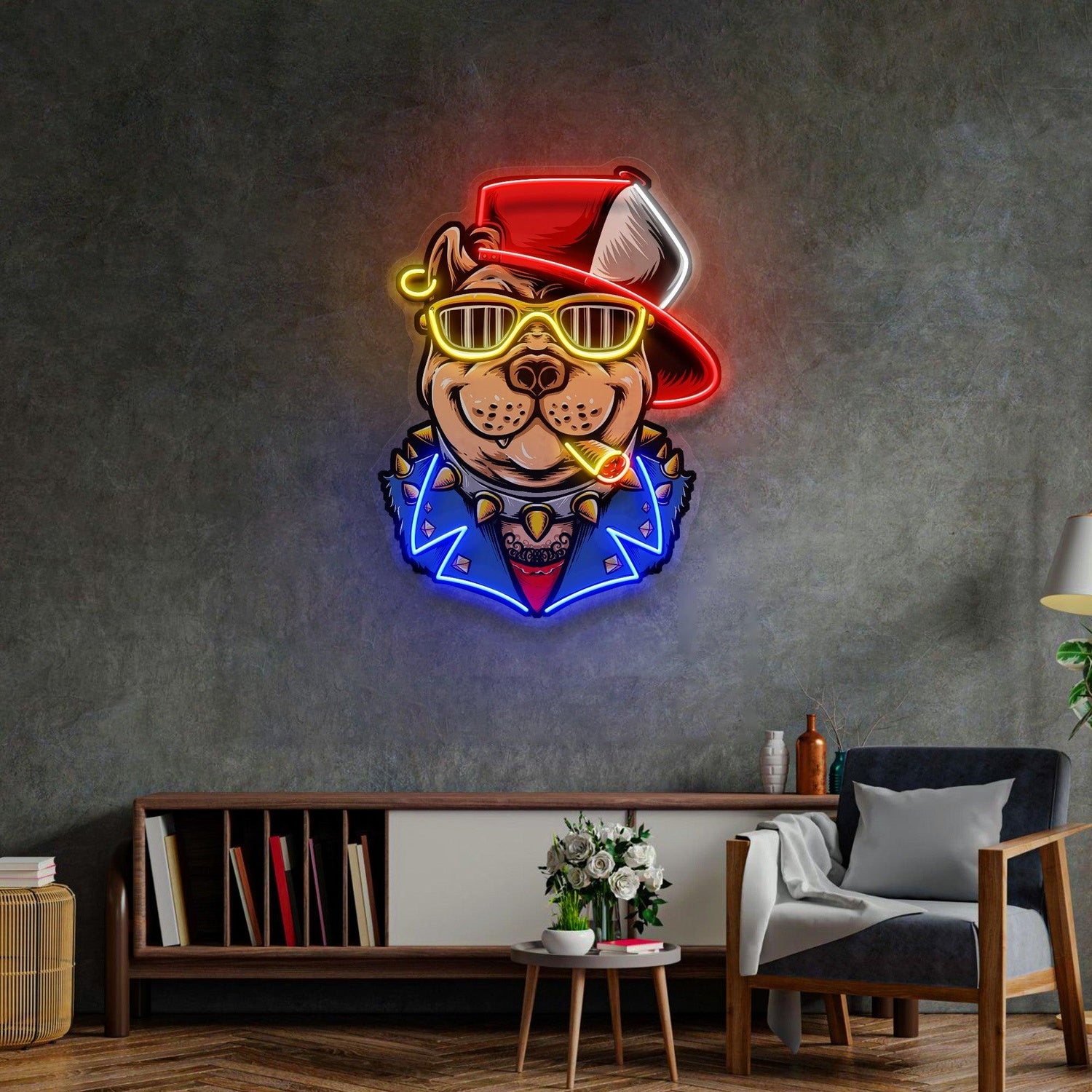 Gangster Dog Multi-Color Uv Printed Led Neon Sign For Urban Indoor Wall Decor | Shineneon