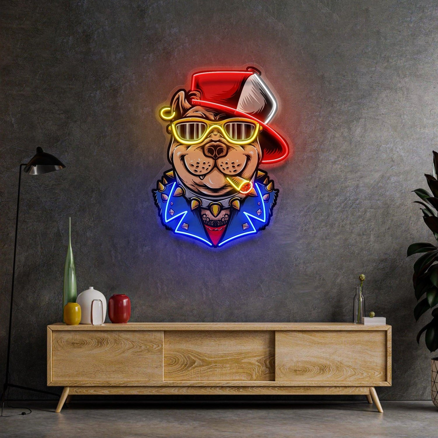Gangster Dog Multi-Color Uv Printed Led Neon Sign For Urban Indoor Wall Decor | Shineneon