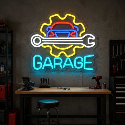Garage Car Gear Wrench Vintage LED Neon Sign size image