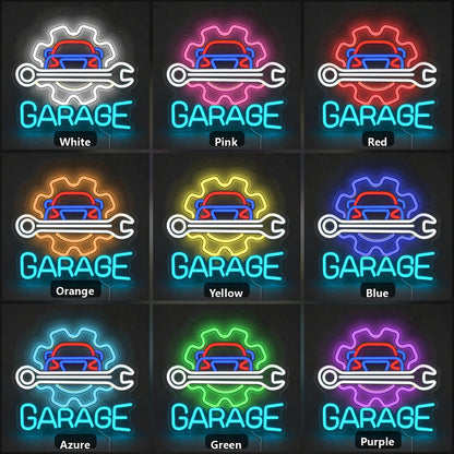 Garage Car Gear Wrench Vintage LED Neon Sign color grid