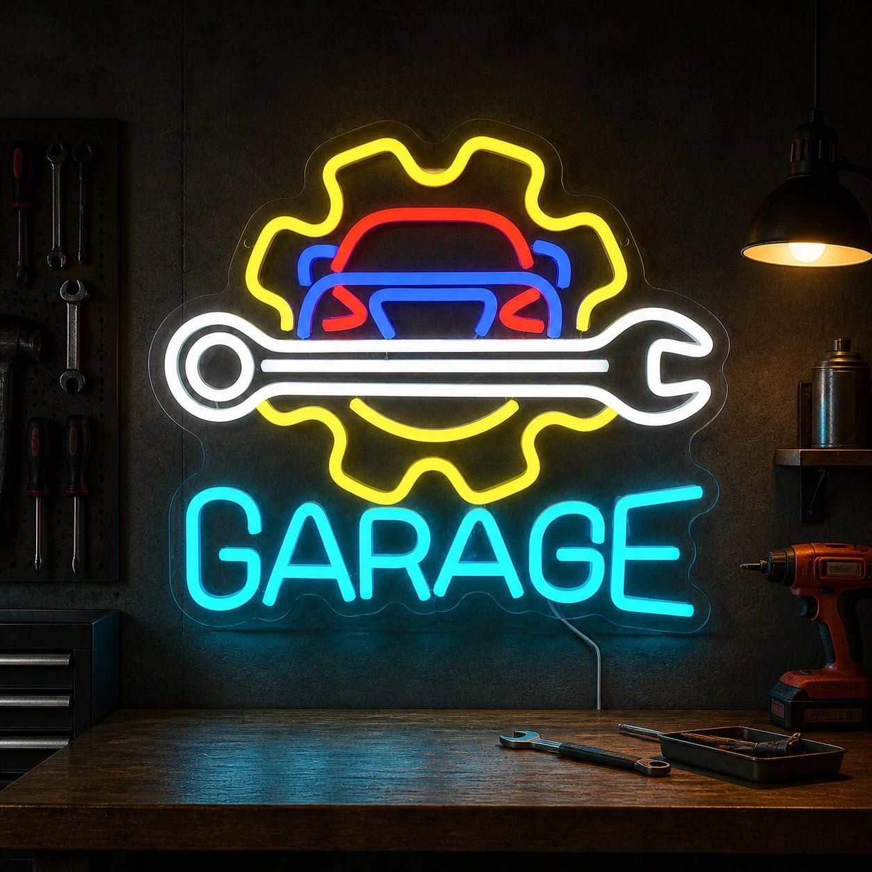 Garage Car Gear Wrench Vintage LED Neon Sign - Shineneon