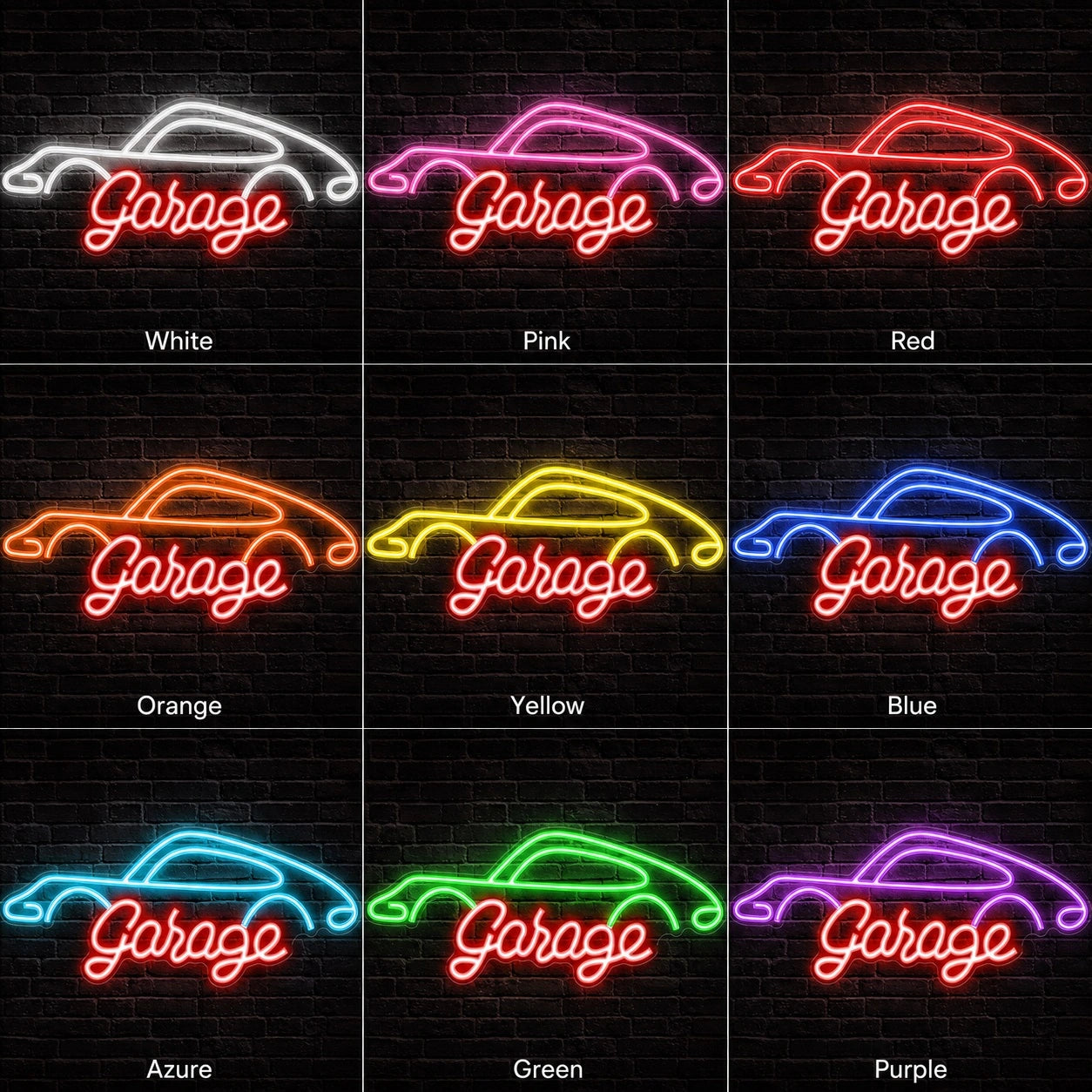 Garage Car Outline LED Neon Sign color grid